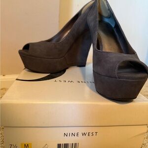 Nine West Charcoal Platform Peep Toe Shoes